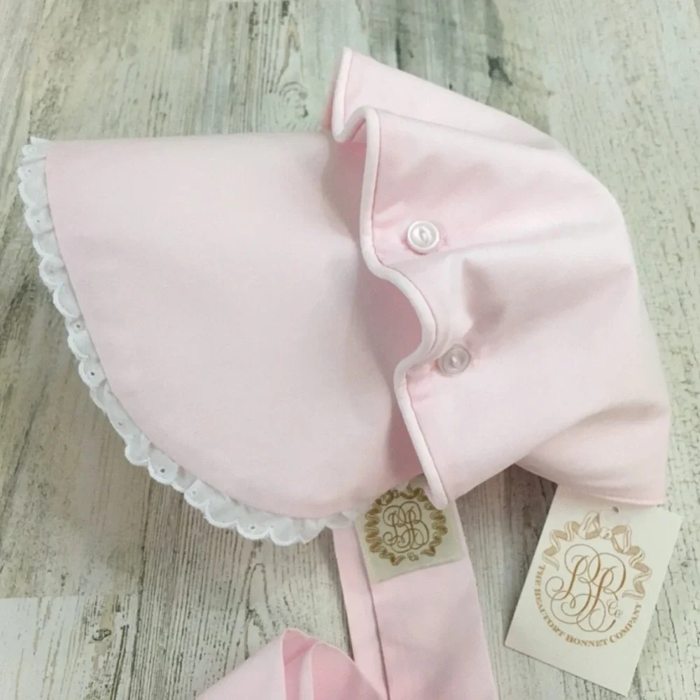 The Beaufort Bonnet Company Bellefaire Bonnet in Palm Beach Pink Eyelet XL 3-4T